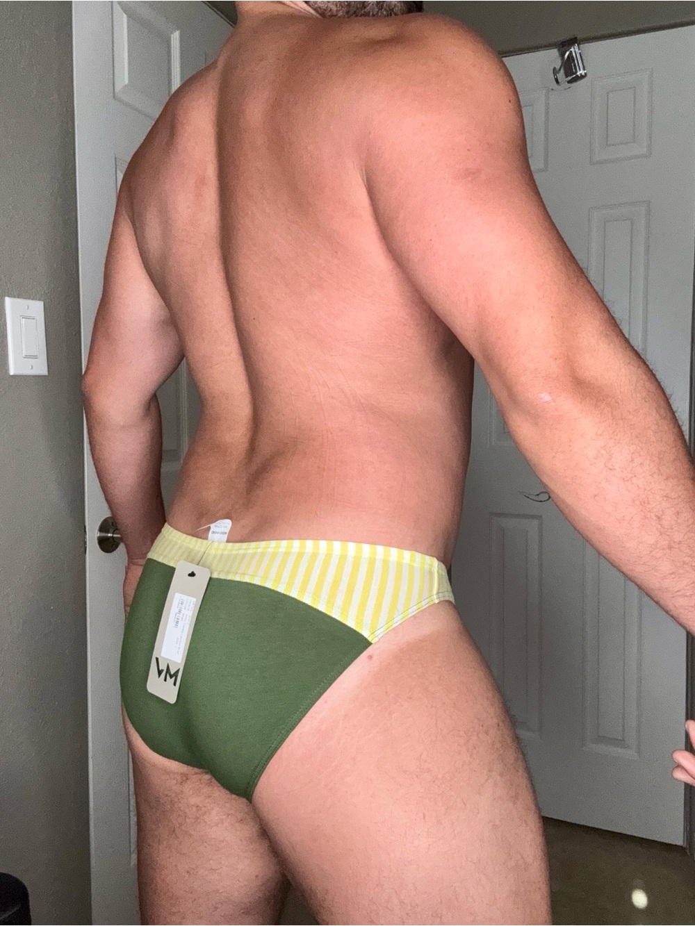 MODUS VIVENDI Men's Olive Green Brief with Yellow Striped Waistband - Picture 2 of 5